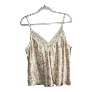 Oscar de la Renta Pink Label Top Womens Large Floral Satin Lace Trim Camisole